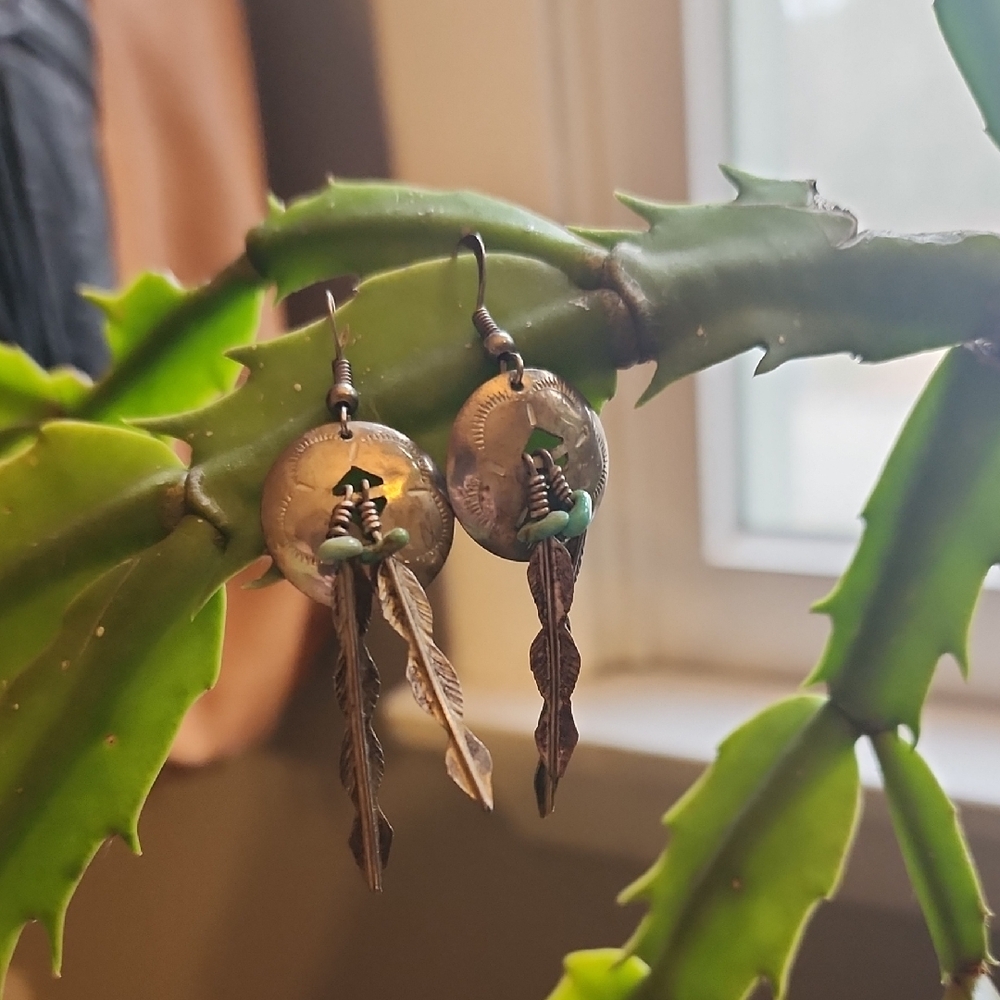 Native American Sterling Silver Feather Dangle Earrings
